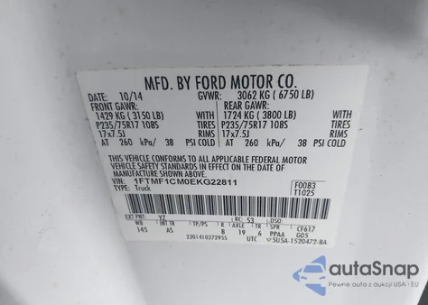 2014 Ford F-150 Xl z USA, uszkodzony, nr VIN 1FTMF1CM0EKG22811